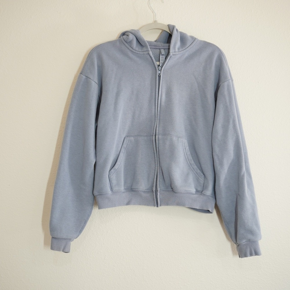 SKIMS Small Cotton Fleece Classic Zip Up Hoodie Blue Gray Relaxed Sweatshirt